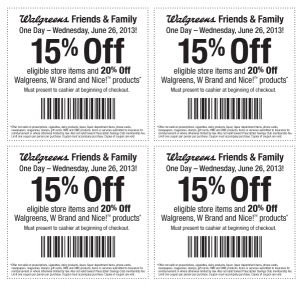 Walgreens 15% off Friends and Family coupon