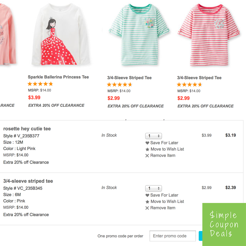 Carter's 70 off, extra 20 off clearance + 6 cashback! Simple