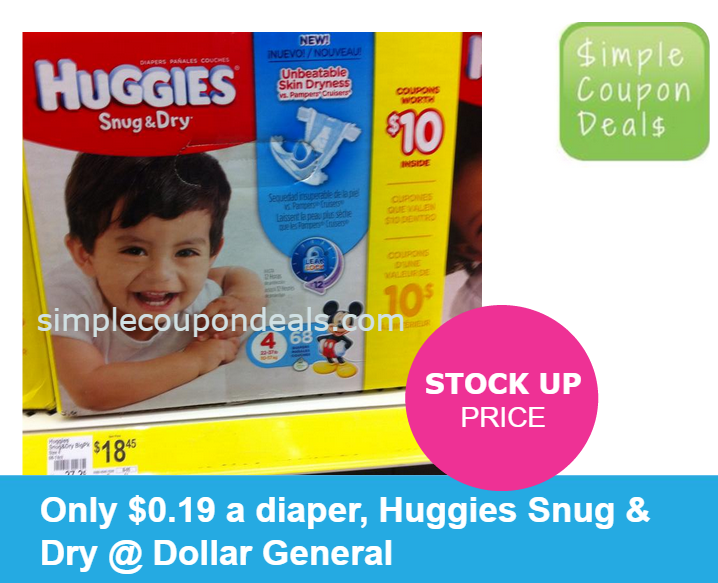 Huggies Diapers, as low as 0.19/diaper Dollar General! Simple