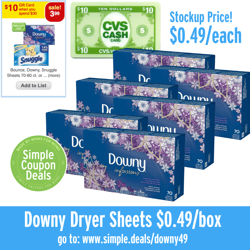 Stockup Price! Downy Dryer Sheets 0.49 per box CVS Week of 6/7/15