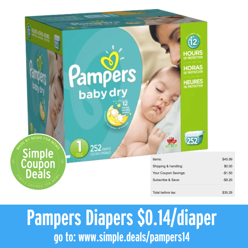 Stockup Price! Pampers Giant box of Diapers 0.14 per diaper! Simple