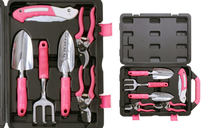 pink garden tools