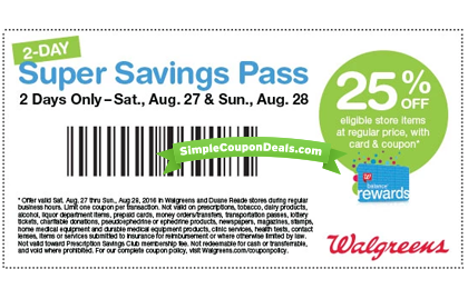 New 25 Off Walgreens Super Savings Pass Coupon Valid 8 27 8 28